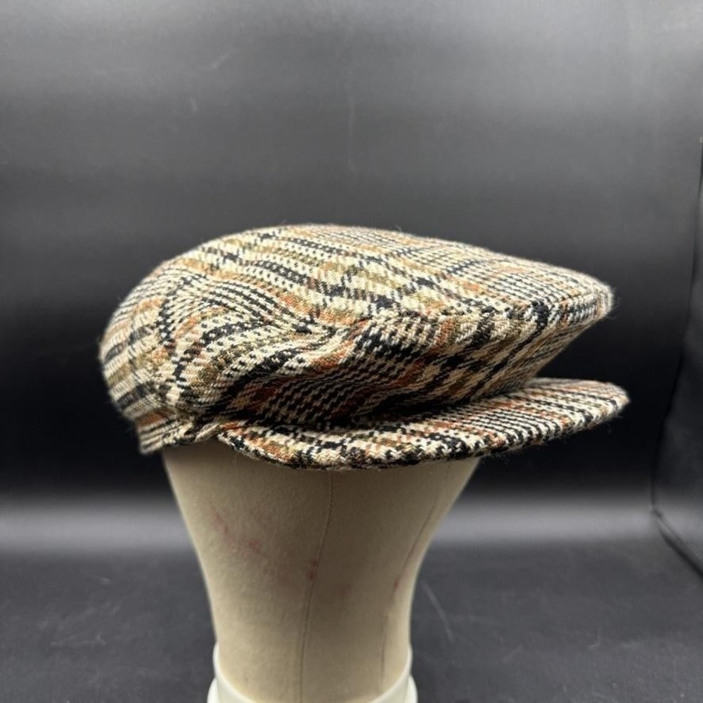 Quality Headwear Newsboy Cap Mens 7 Beige Plaid Tweed Wool Vintage